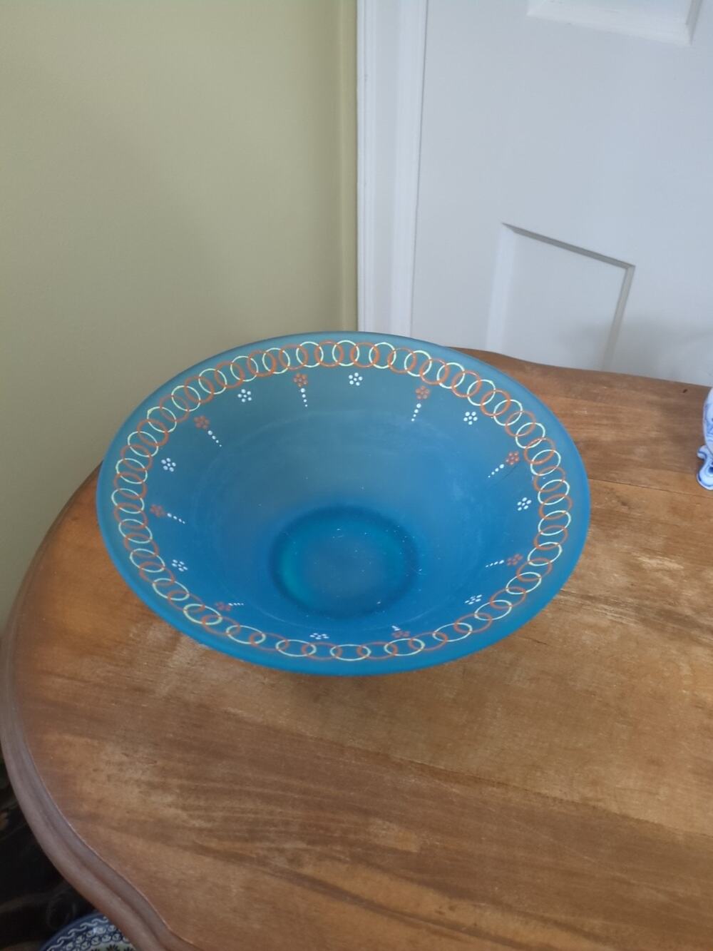 Vintage Tiffin Blue Satin Console Bowl Hand Painted Enameling